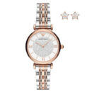 Emporio Armani Gianni T Bar Quartz White Dial Two Tone Steel Strap Watch For Women - AR80035